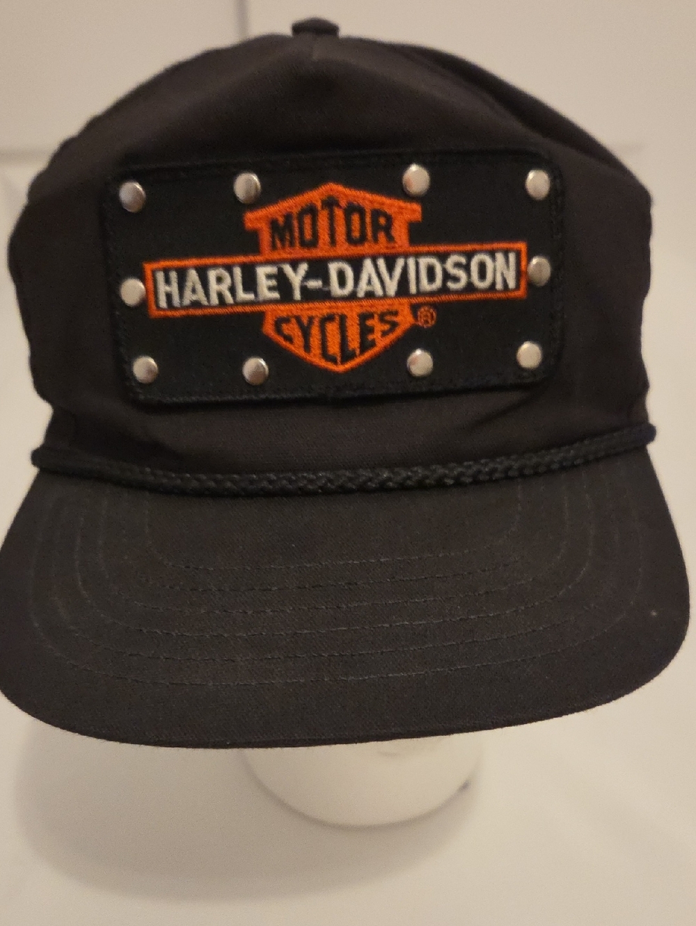Harley-Davidson Black Cap with Orange Logo and Silver Studs